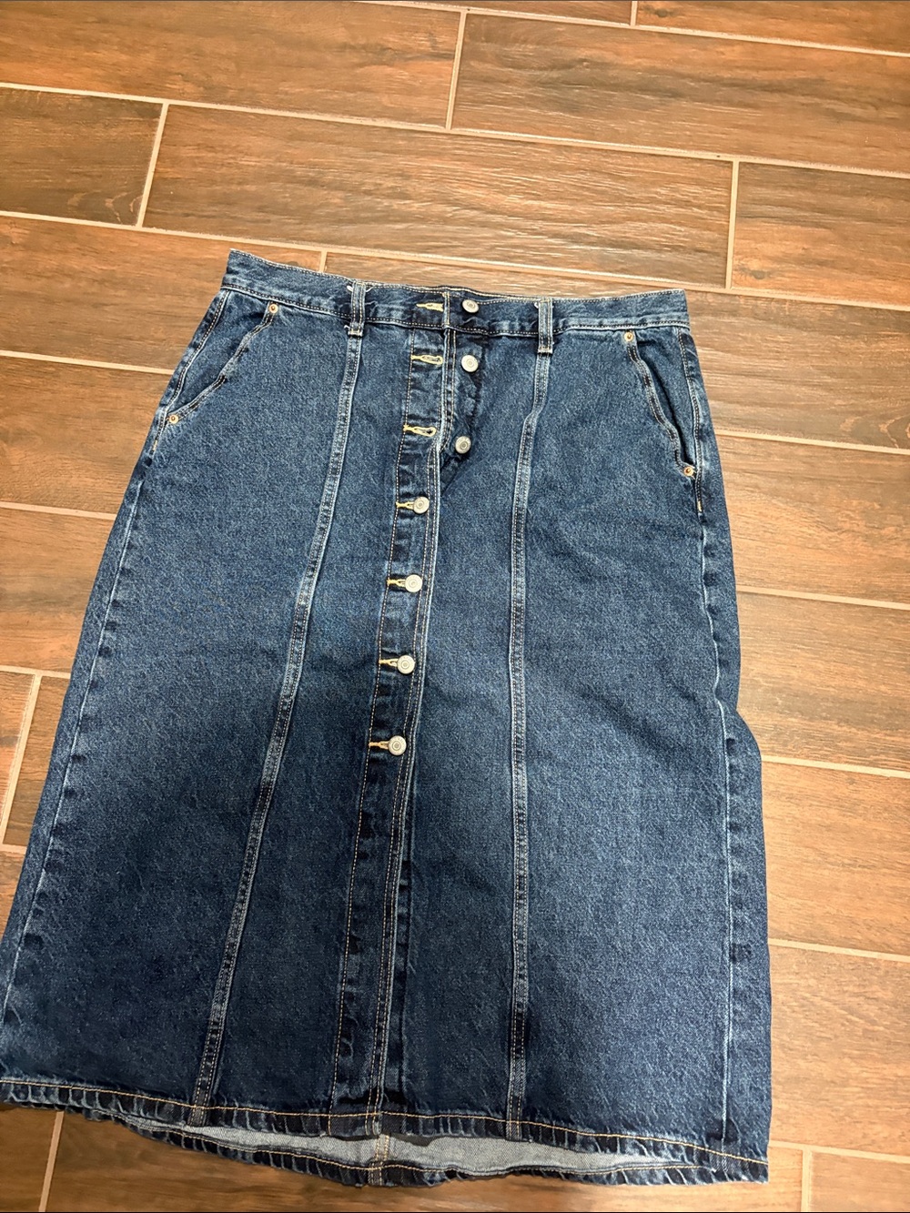 Old Navy Dark Blue Button-Front Denim Midi Skirt
